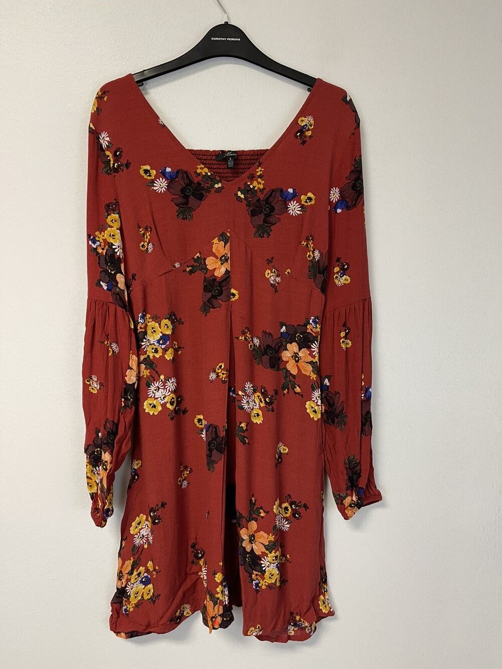 Mavi Shift Dress Womens XS A Line Floral Red Long Sleeve Mavi Jeans N92